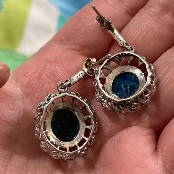 VTG Southwestern Apatite Blue Stone Sterling Silver 925 Post Pierced Earrings - Picture 5 of 6